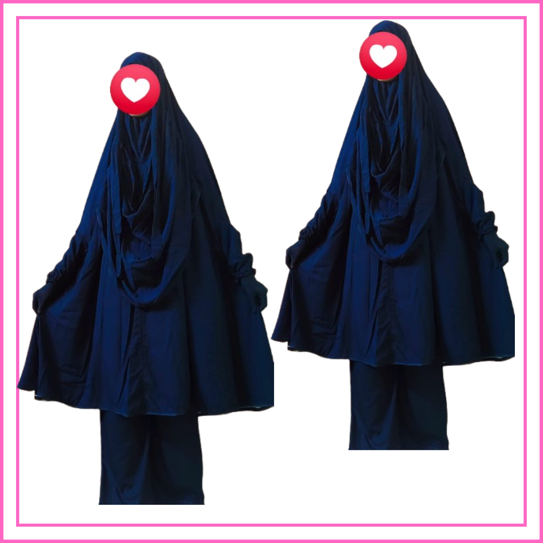 Premium Quality Full Black Soft Lilen Khimar Set For Woman
