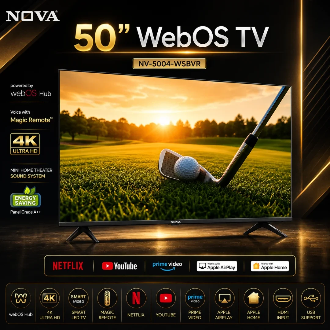 NOVA 50” 4K Smart WebOS TV NV-5004-WSBVR | Magic Remote | Apple AirPlay | Apple Home | Mini Home Theater Sound